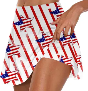 Womens American Flag Patriotic Tennis Skorts Athletic Pleated Yoga Built-in Shorts Independence Day Stretchy Skirts