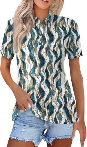 Womens Blouses Dressy Casual Short Sleeve Button Down Collared Floral Polo Shirt Loose Tunic 2025 Summer Tops