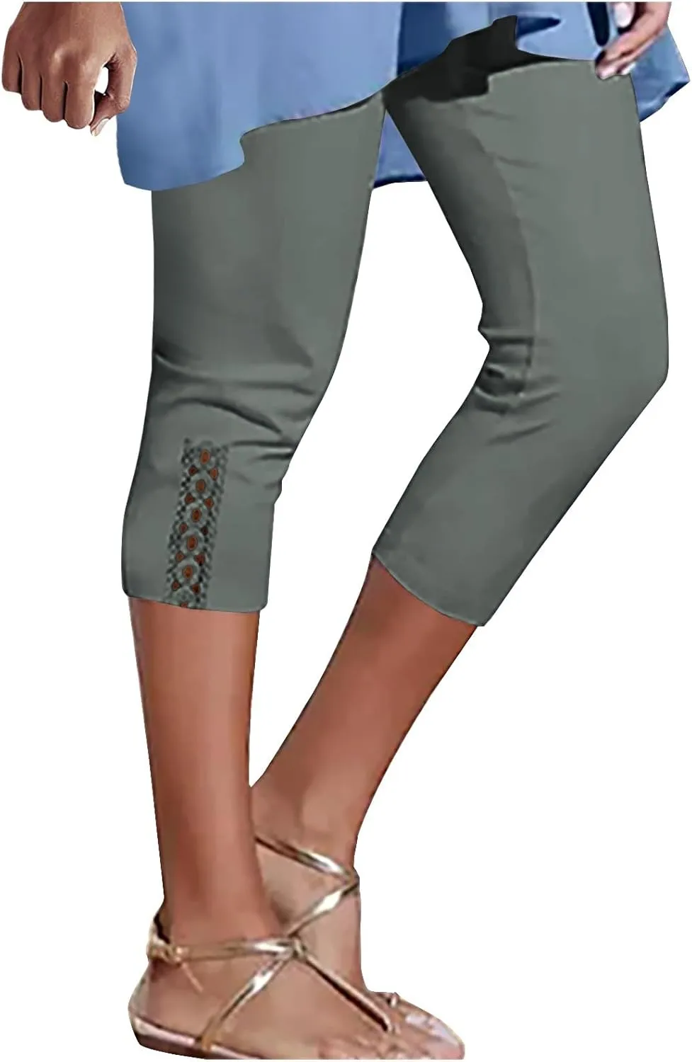 Womens Capris Leggings Summer Casual Stretch Knee Length Workout Yoga Pants Solid Soft Cozy Cropped Pants