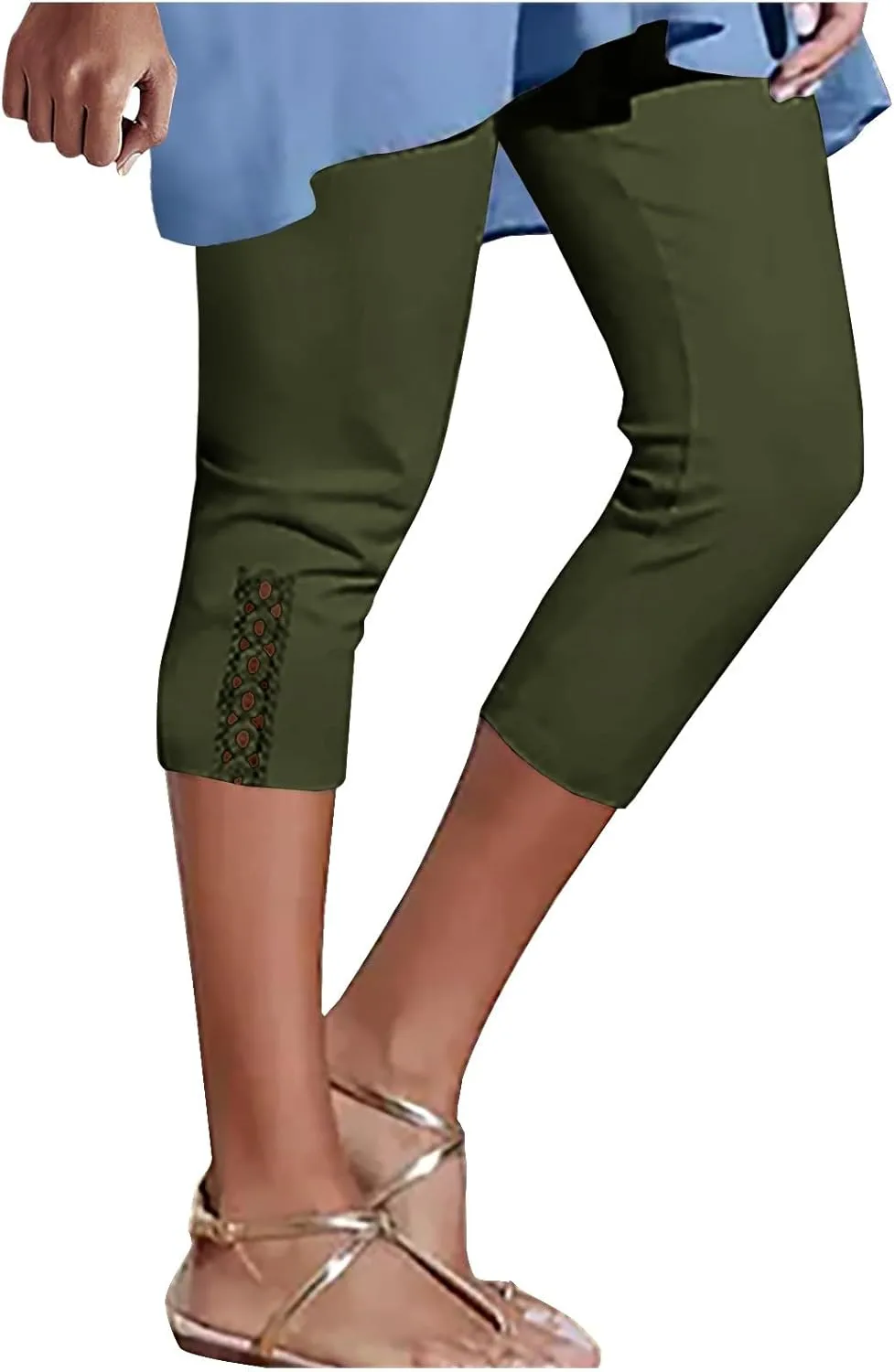 Womens Capris Leggings Summer Casual Stretch Knee Length Workout Yoga Pants Solid Soft Cozy Cropped Pants
