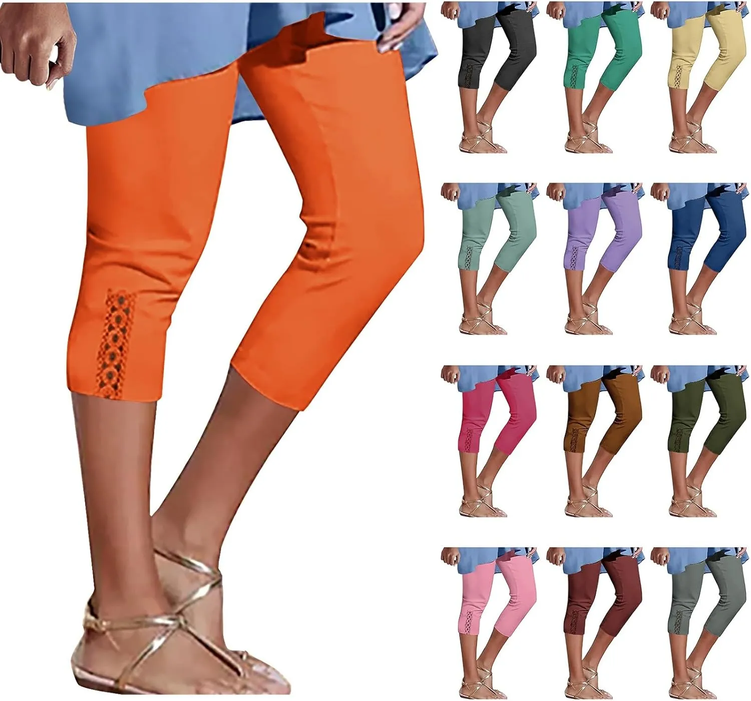 Womens Capris Leggings Summer Casual Stretch Knee Length Workout Yoga Pants Solid Soft Cozy Cropped Pants