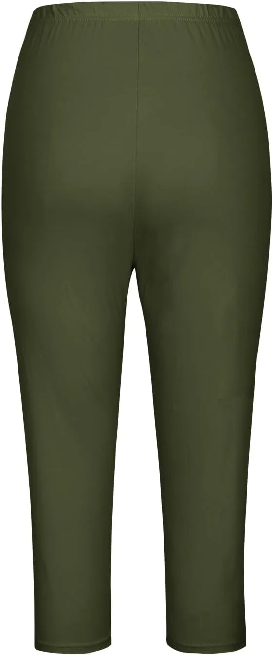 Womens Capris Leggings Summer Casual Stretch Knee Length Workout Yoga Pants Solid Soft Cozy Cropped Pants
