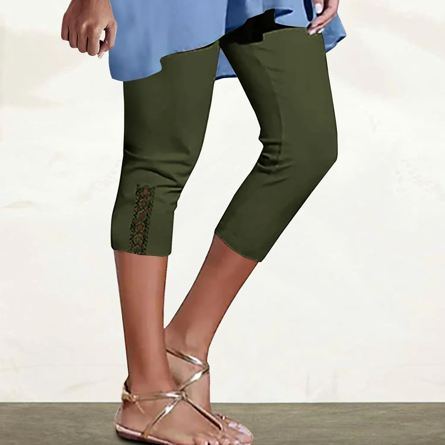 Womens Capris Leggings Summer Casual Stretch Knee Length Workout Yoga Pants Solid Soft Cozy Cropped Pants