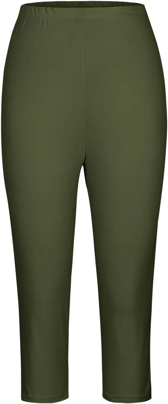 Womens Capris Leggings Summer Casual Stretch Knee Length Workout Yoga Pants Solid Soft Cozy Cropped Pants