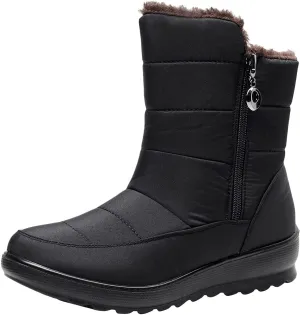 Women's Classic Faux Fur Slip on Winter Ankle Snow Boots Womens Winter Boots Size 12 Fur Lined Mid Calf Winter Boots Women Winter Dress Boots for Women Low Heel Tall Wedge Heel Winter Boots for Women