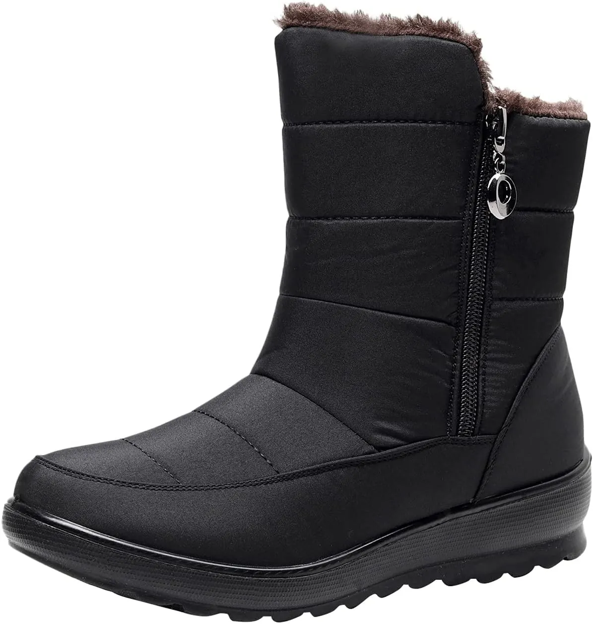 Women's Classic Faux Fur Slip on Winter Ankle Snow Boots Womens Winter Boots Size 12 Fur Lined Mid Calf Winter Boots Women Winter Dress Boots for Women Low Heel Tall Wedge Heel Winter Boots for Women