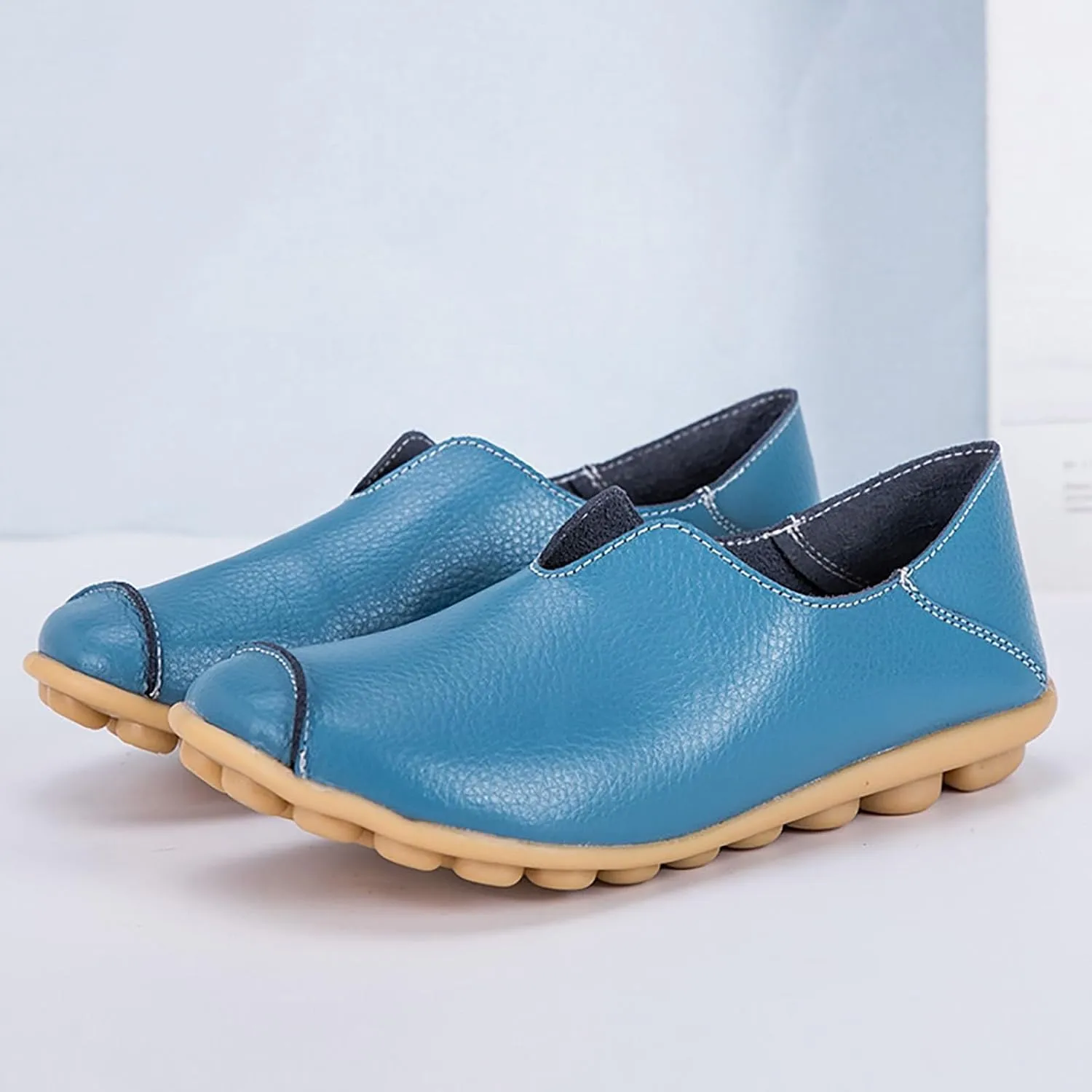 Women's Comfort Walking Boat Shoe Breathable Walking Office Flat Loafer Casual Leather Flats Slip On Driving Loafers Comfortable Orthopedic Shoes