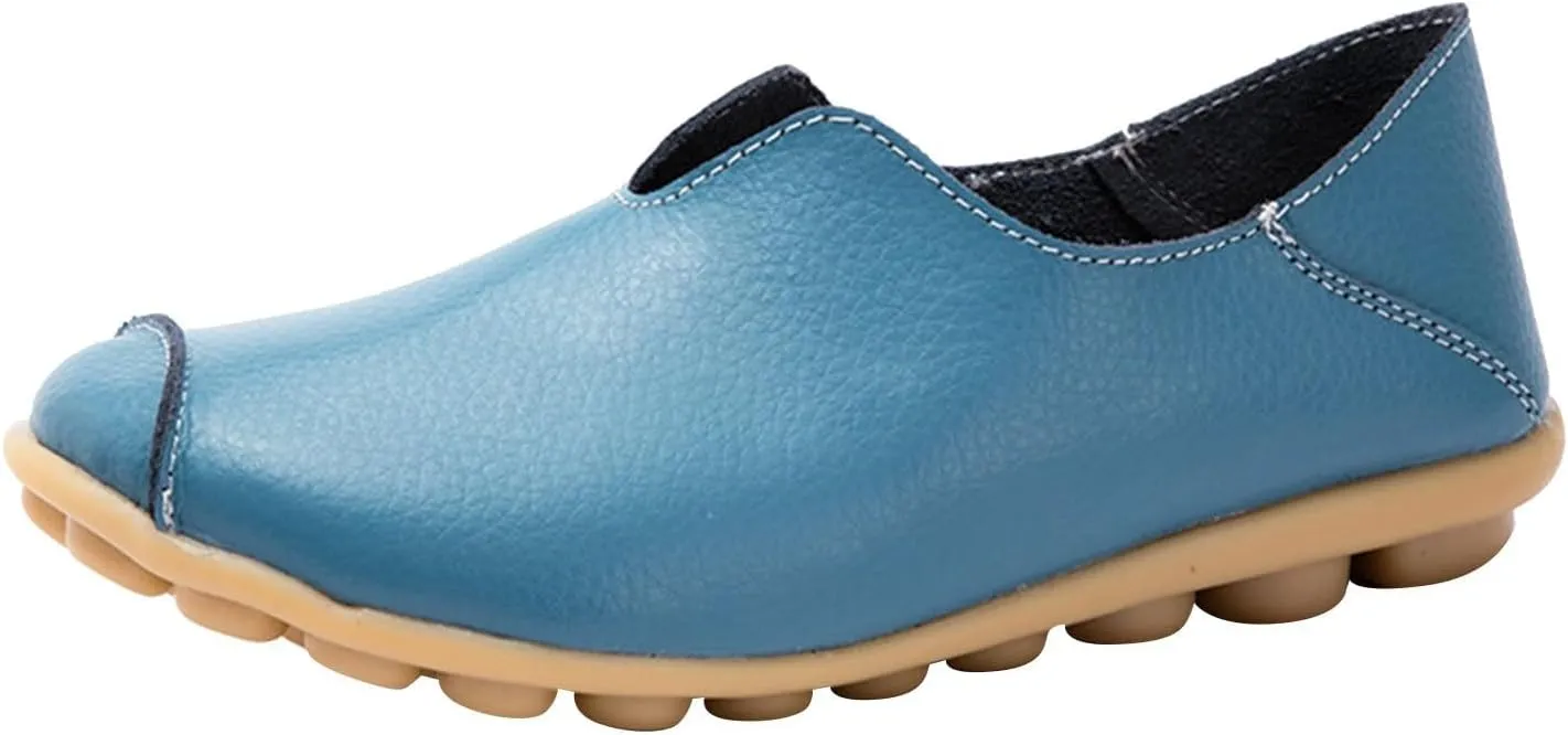 Women's Comfort Walking Boat Shoe Breathable Walking Office Flat Loafer Casual Leather Flats Slip On Driving Loafers Comfortable Orthopedic Shoes