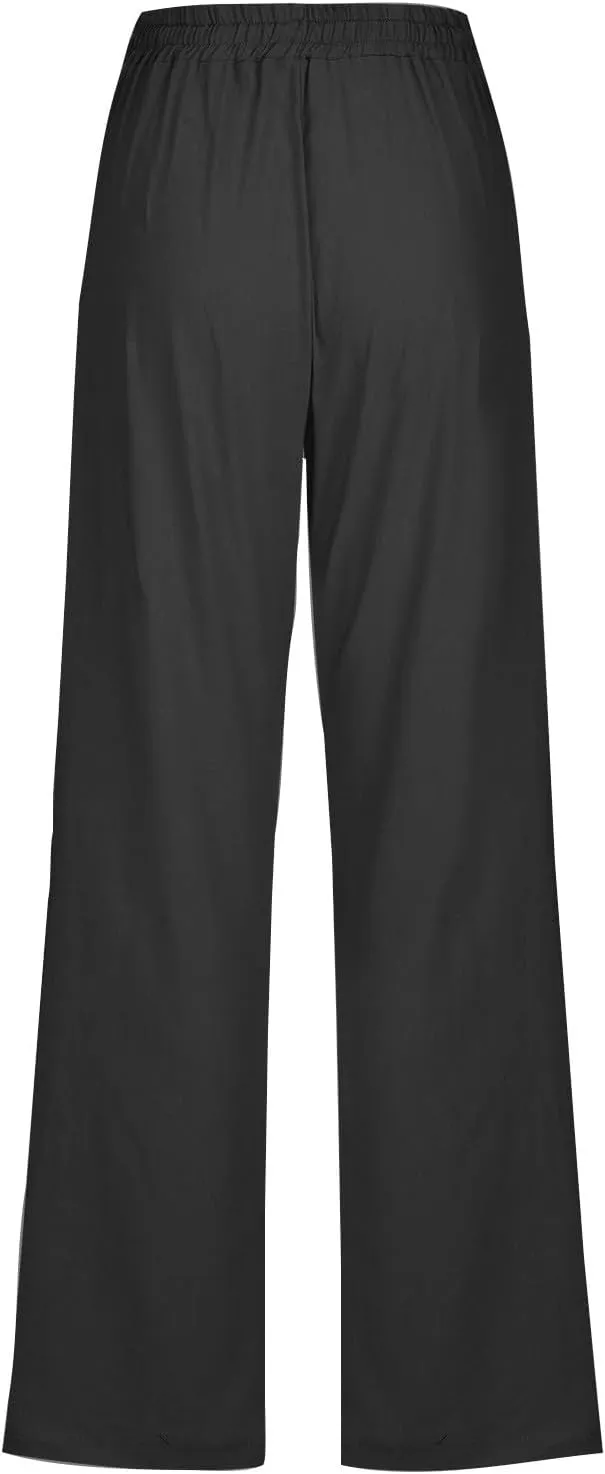 Womens Cotton Linen Pants Casual Lightweight Summer Elastic Waist Solid Lounge Twist Knot Beach Vacation Long Trouser