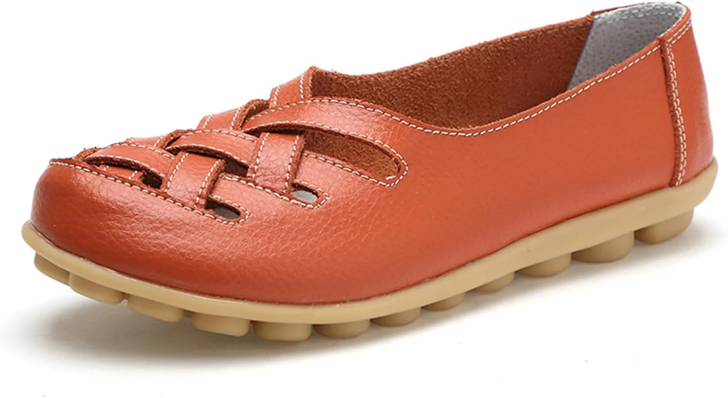 Women's Cowhide Leather Loafers Flat Sandals Comfort Walking Casual Flat Loafer, Classic Driving Shoes Soft Round Toe Slip On Sandals Breathable Outdoor Walking Shoes