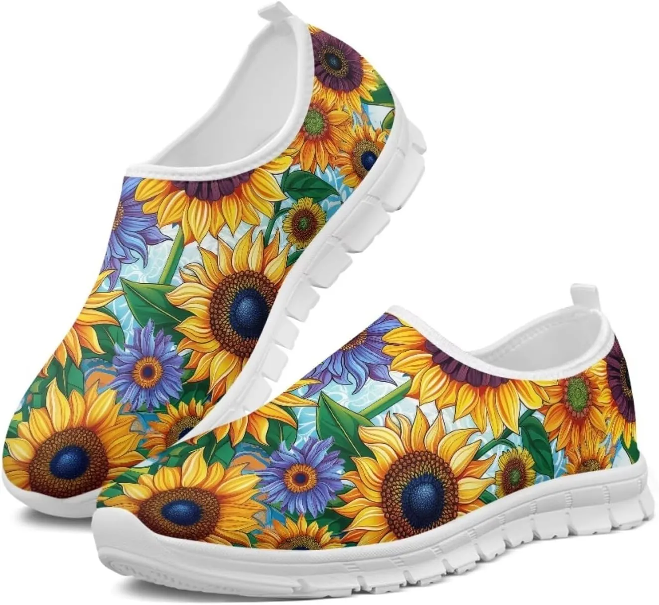 Women's Fashion Sneakers Lightweight Walking Casual Slip Ons Comfortable Flower Print Athletic Travel Shoes