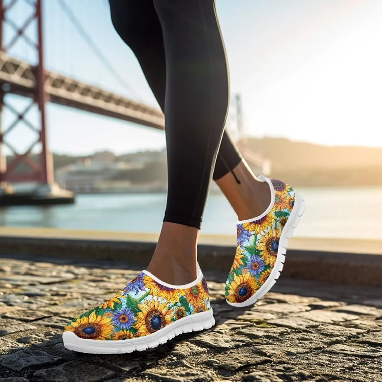 Women's Fashion Sneakers Lightweight Walking Casual Slip Ons Comfortable Flower Print Athletic Travel Shoes