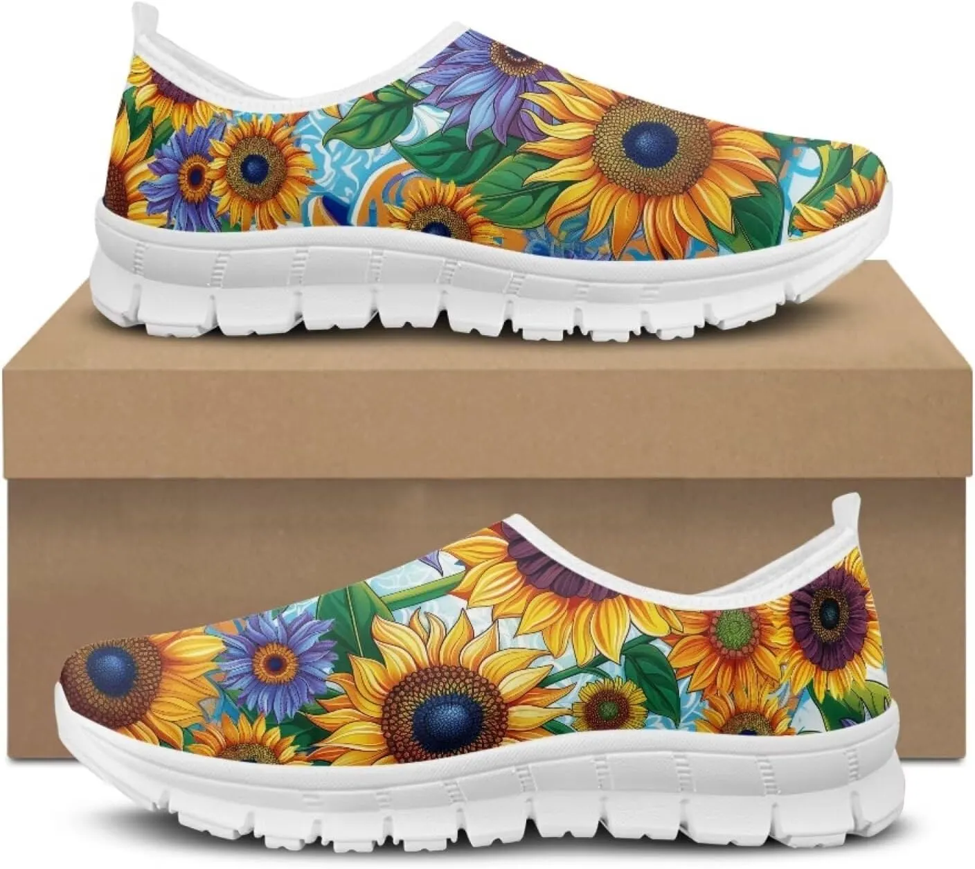 Women's Fashion Sneakers Lightweight Walking Casual Slip Ons Comfortable Flower Print Athletic Travel Shoes