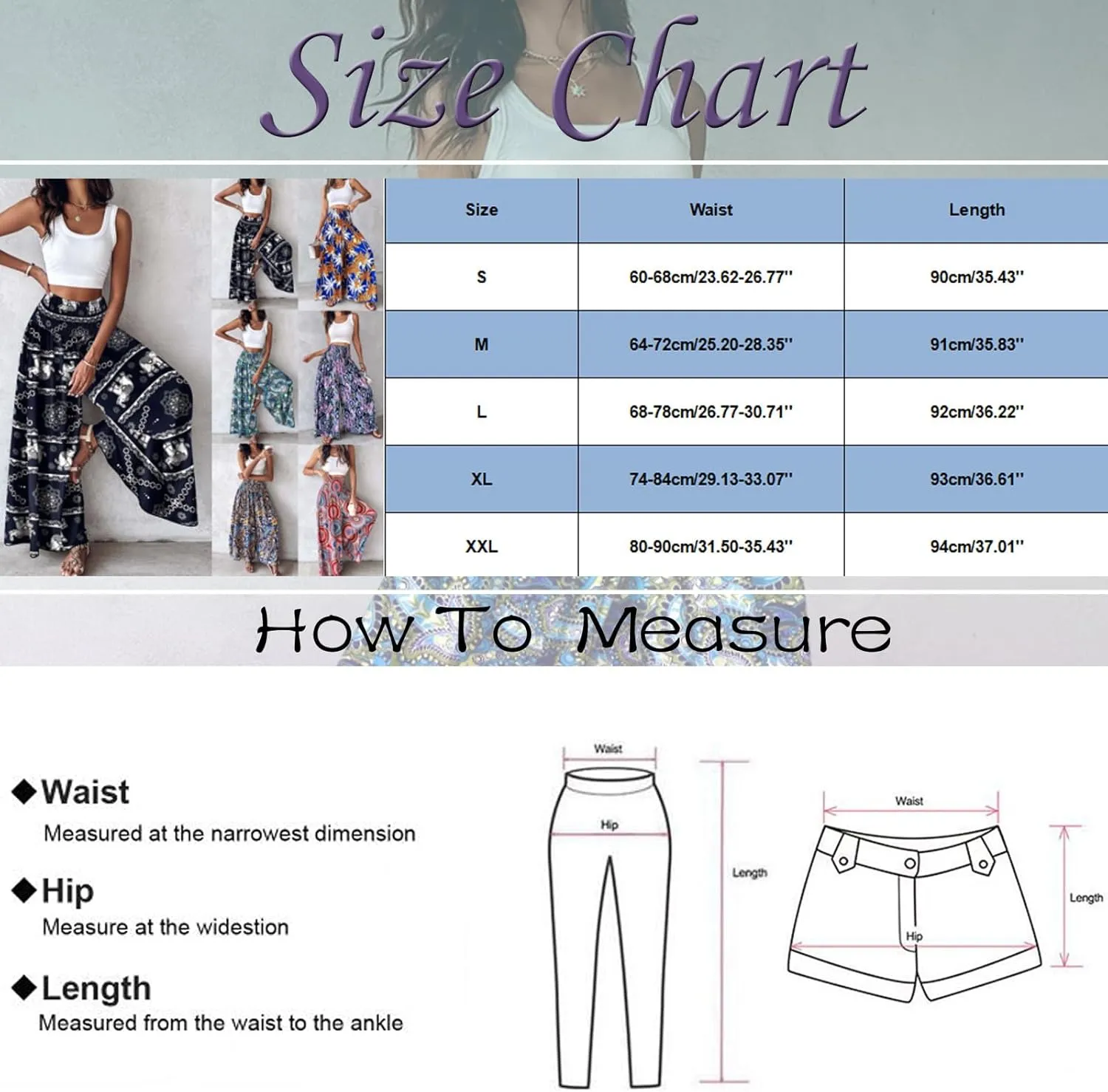 Womens Flowy Palazzo Pants Floral Print Loose Vintage High Waisted Retro Wide Leg Pants Casual Elastic Waist Trousers