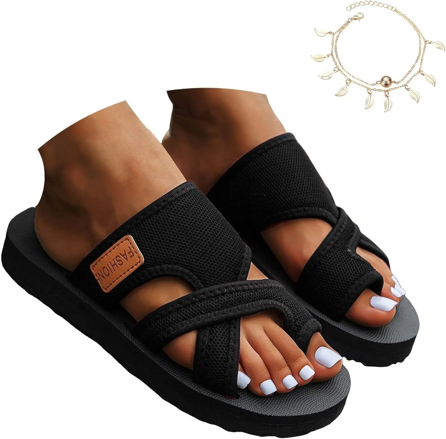 Women's Hollow Mesh Slide Sandals Comfortable Flip Flops Arch Support Beach Flat Sandals Summer Orthopedic Sandals