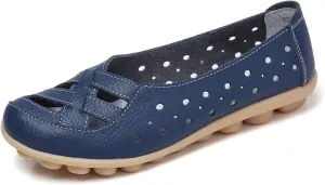 Women's Leather Sandals Loafers Slip-Ons Flats Sandals Casual Walking Cutout Breathable Shoes