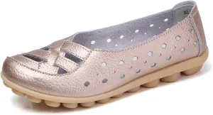Women's Leather Sandals Loafers Slip-Ons Flats Sandals Casual Walking Cutout Breathable Shoes
