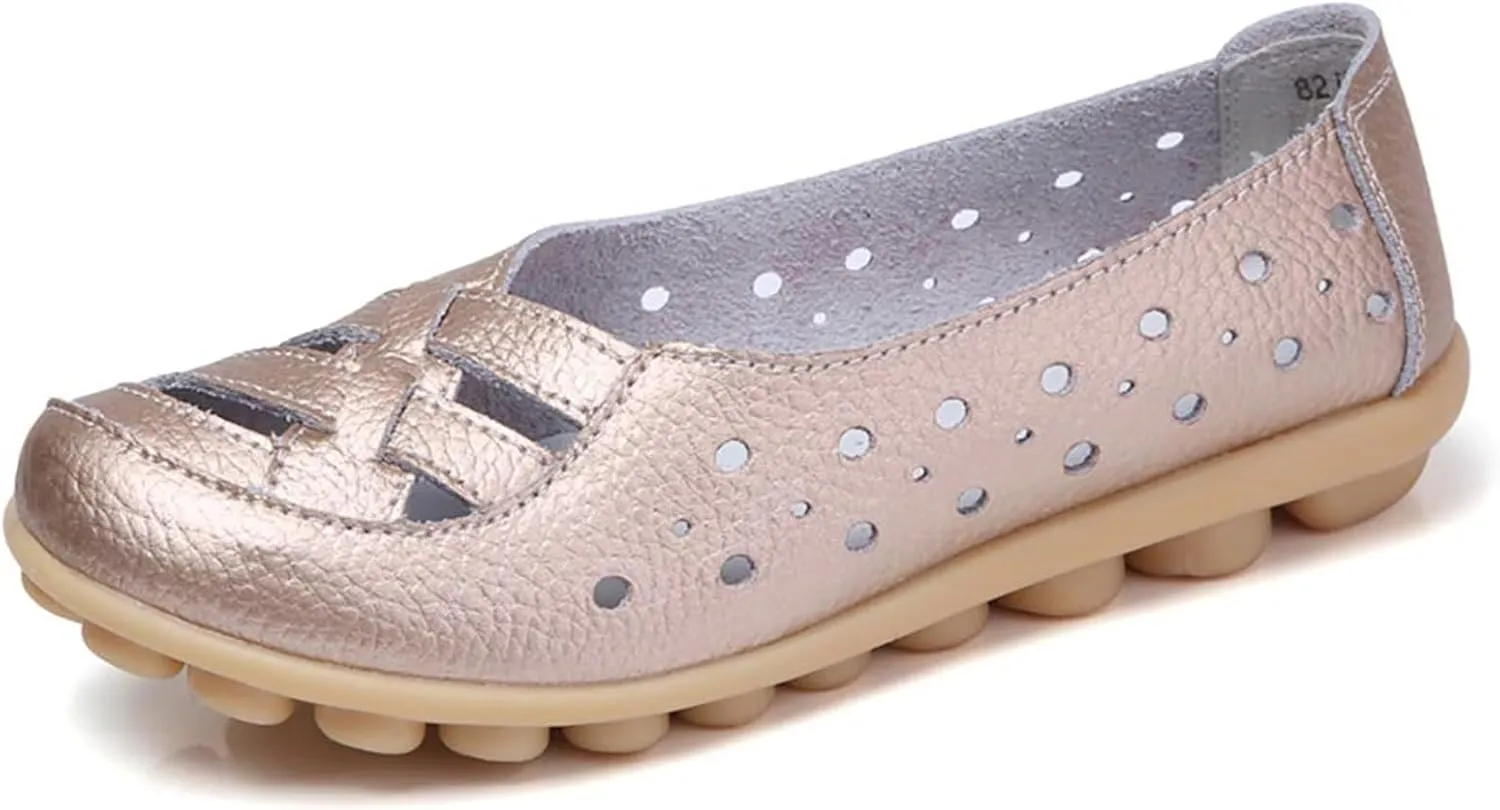 Women's Leather Sandals Loafers Slip-Ons Flats Sandals Casual Walking Cutout Breathable Shoes