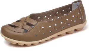 Women's Leather Sandals Loafers Slip-Ons Flats Sandals Casual Walking Cutout Breathable Shoes