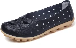 Women's Leather Sandals Loafers Slip-Ons Flats Sandals Casual Walking Cutout Breathable Shoes
