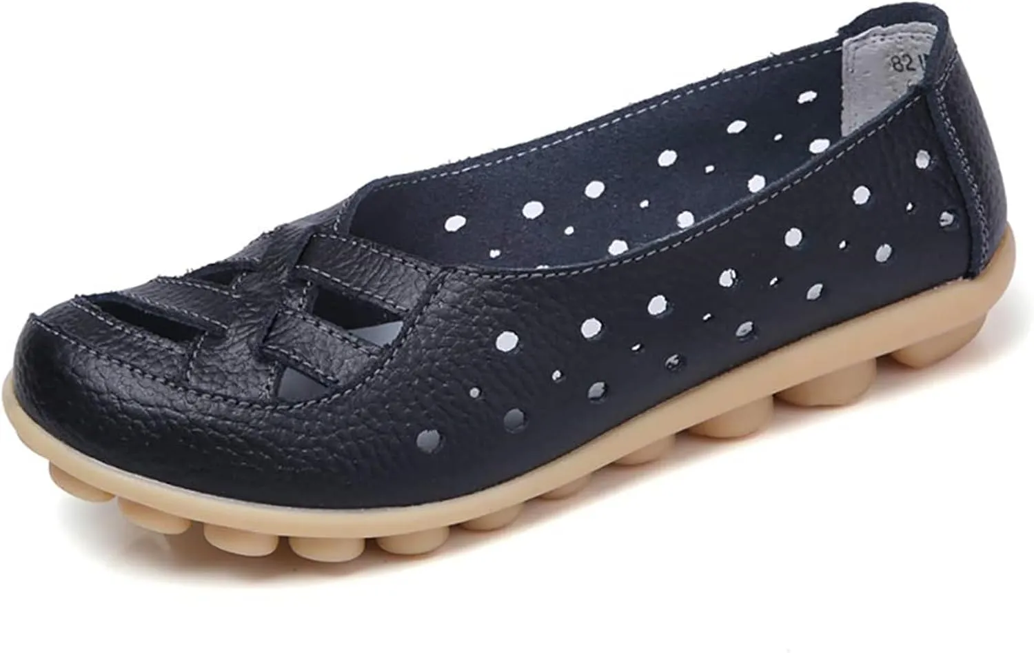 Women's Leather Sandals Loafers Slip-Ons Flats Sandals Casual Walking Cutout Breathable Shoes