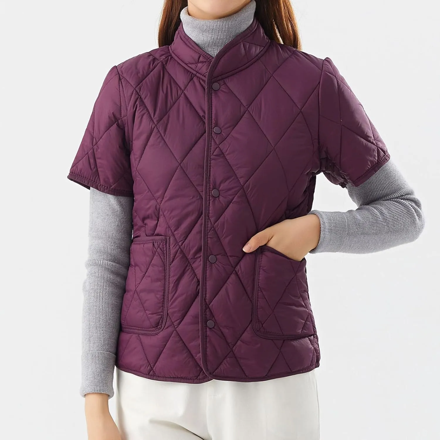 Womens Lightweight Short Sleeve Two Pockets Down Jacket (Available In Plus Size) Ladies Winter down Jackets