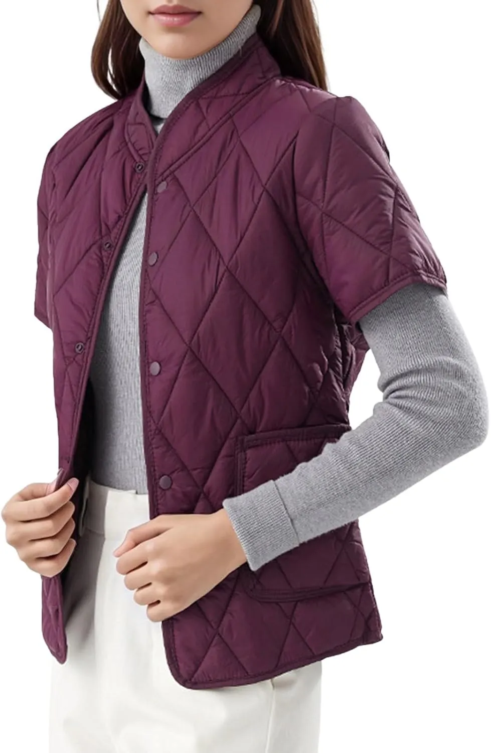 Womens Lightweight Short Sleeve Two Pockets Down Jacket (Available In Plus Size) Ladies Winter down Jackets