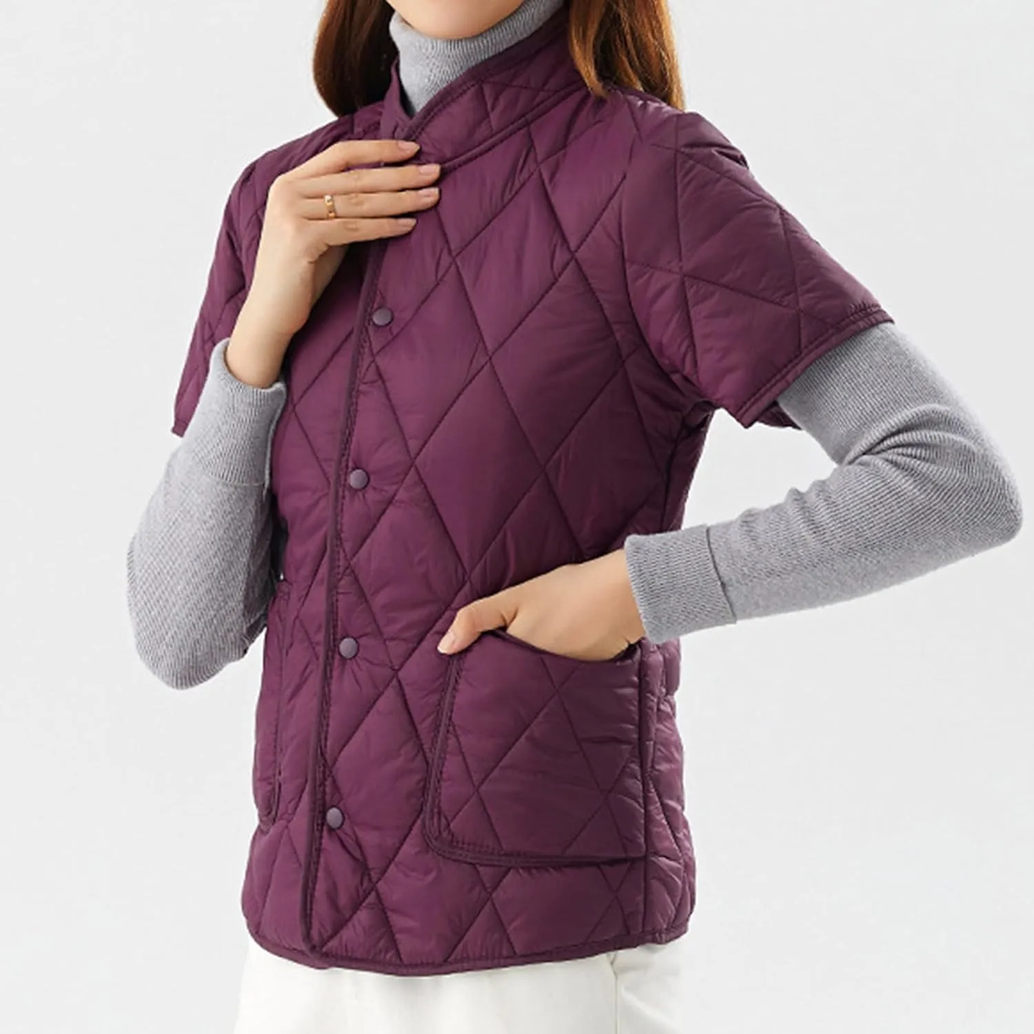 Womens Lightweight Short Sleeve Two Pockets Down Jacket (Available In Plus Size) Ladies Winter down Jackets