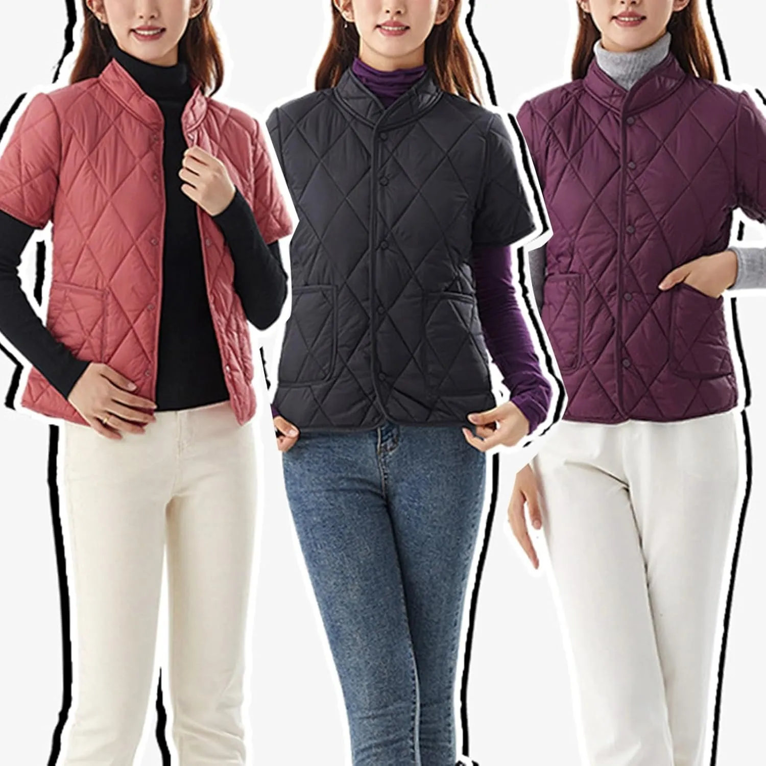 Womens Lightweight Short Sleeve Two Pockets Down Jacket (Available In Plus Size) Ladies Winter down Jackets