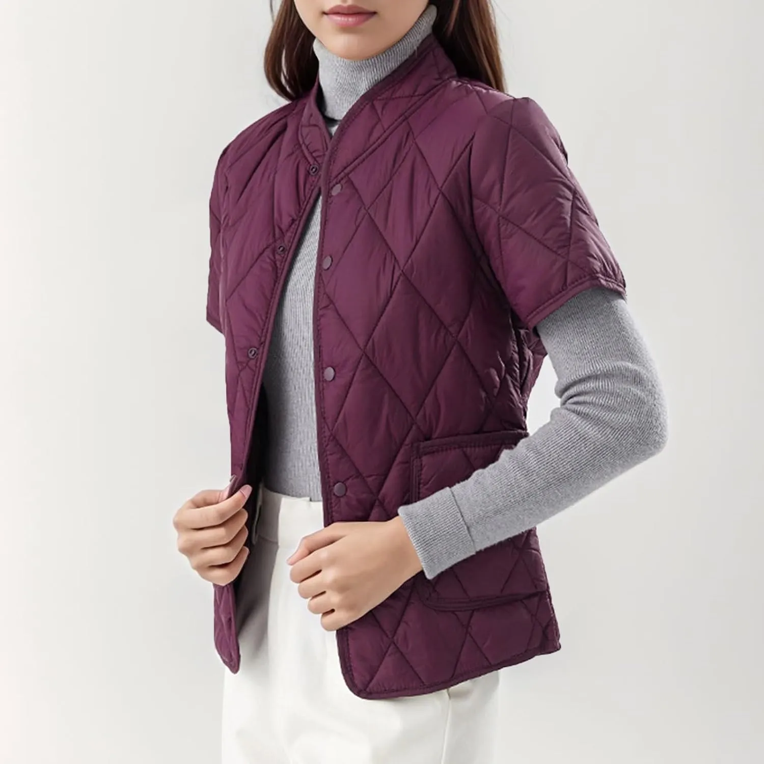 Womens Lightweight Short Sleeve Two Pockets Down Jacket (Available In Plus Size) Ladies Winter down Jackets