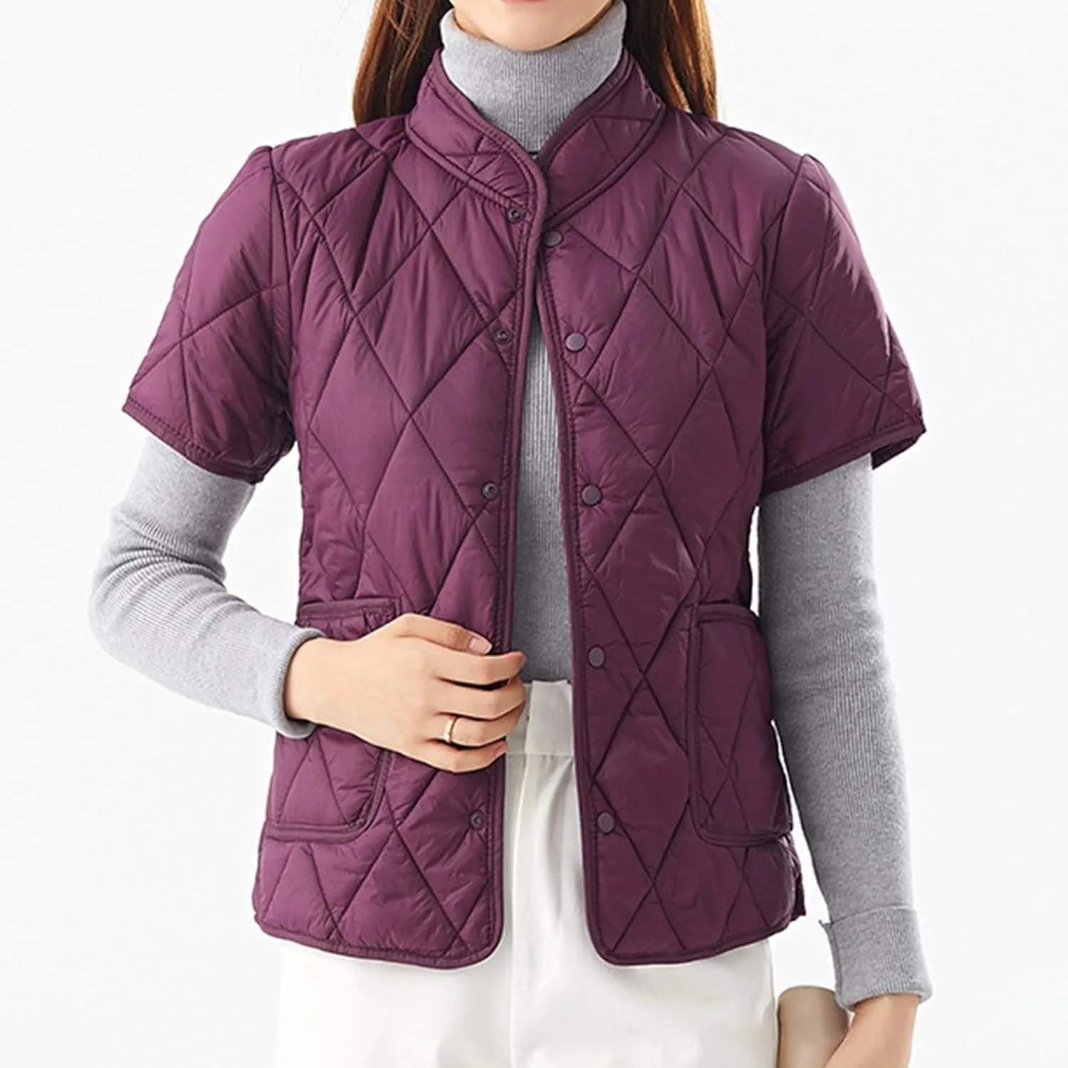 Womens Lightweight Short Sleeve Two Pockets Down Jacket (Available In Plus Size) Ladies Winter down Jackets
