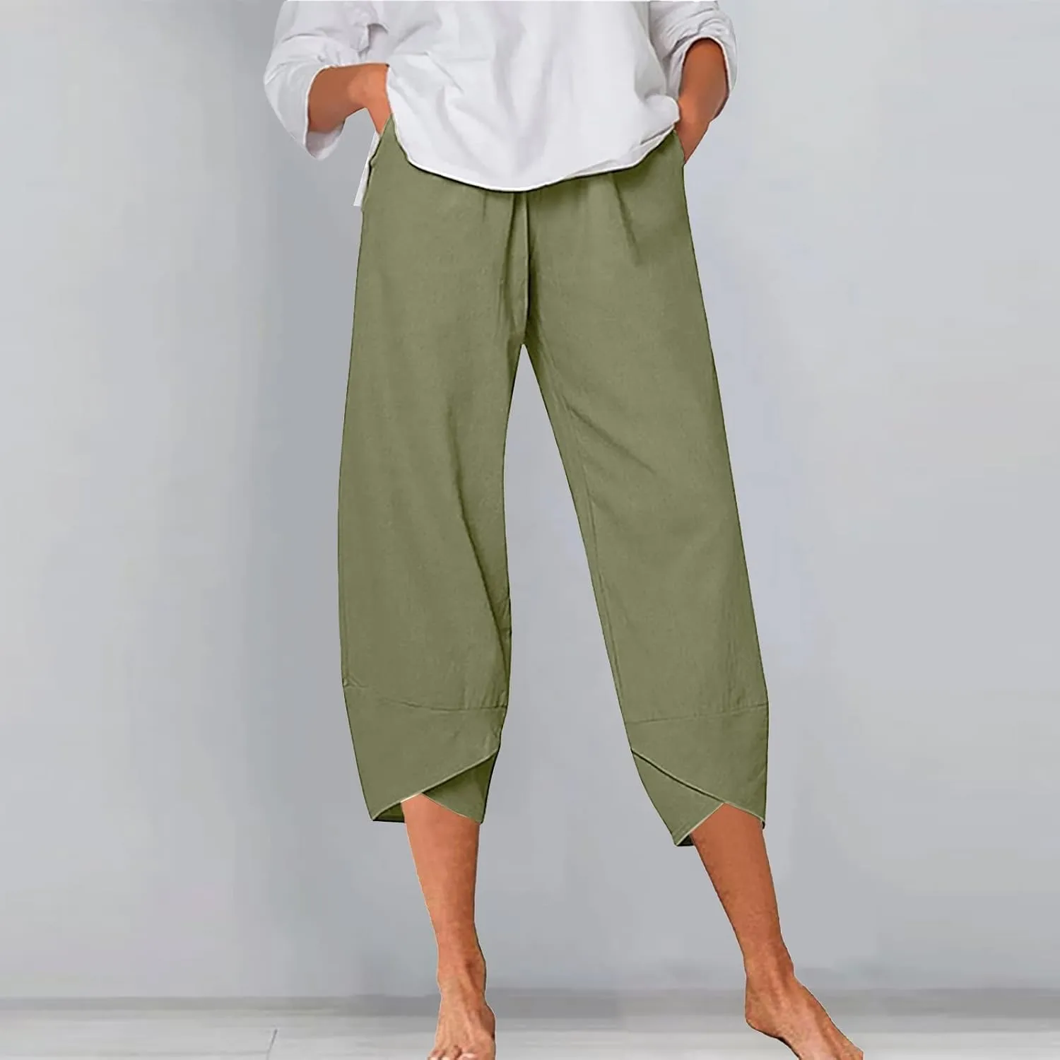 Women's Linen Blend Summer Split Flowy Pant Trousers High Waist Lounge Pants Slim-Fit Pant Trousers Vacation