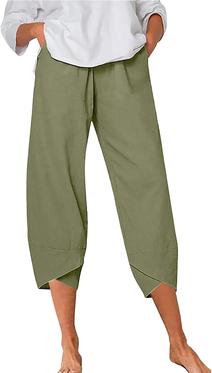 Women's Linen Blend Summer Split Flowy Pant Trousers High Waist Lounge Pants Slim-Fit Pant Trousers Vacation