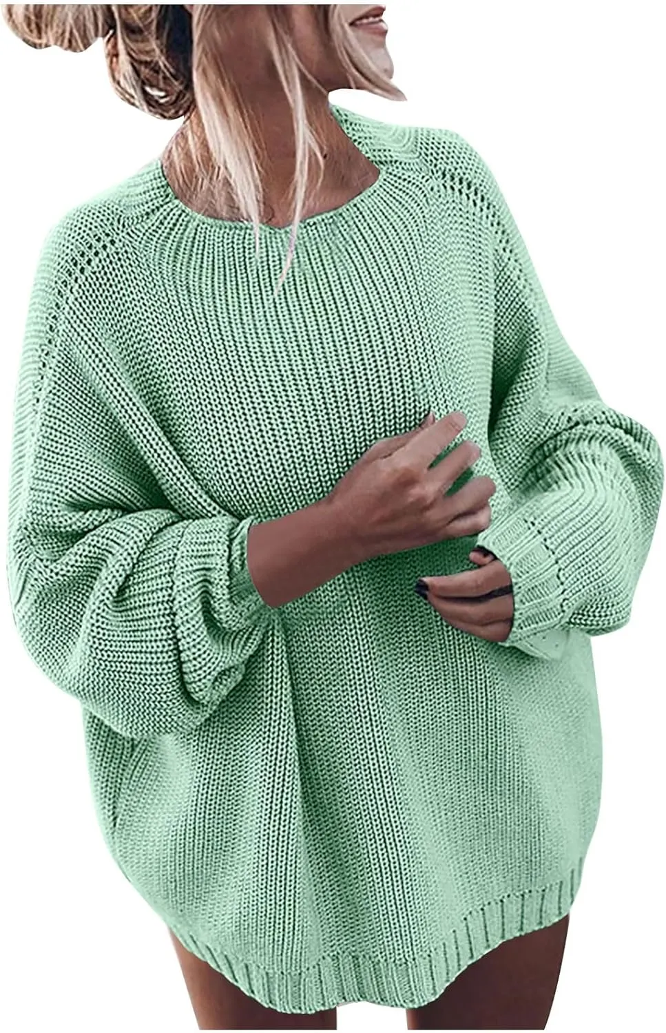 Women's Oversized Sweaters Batwing Sleeve Mock Neck Jumper Tops Chunky Knit Pullover Sweater Ladies Knitwear Clothes
