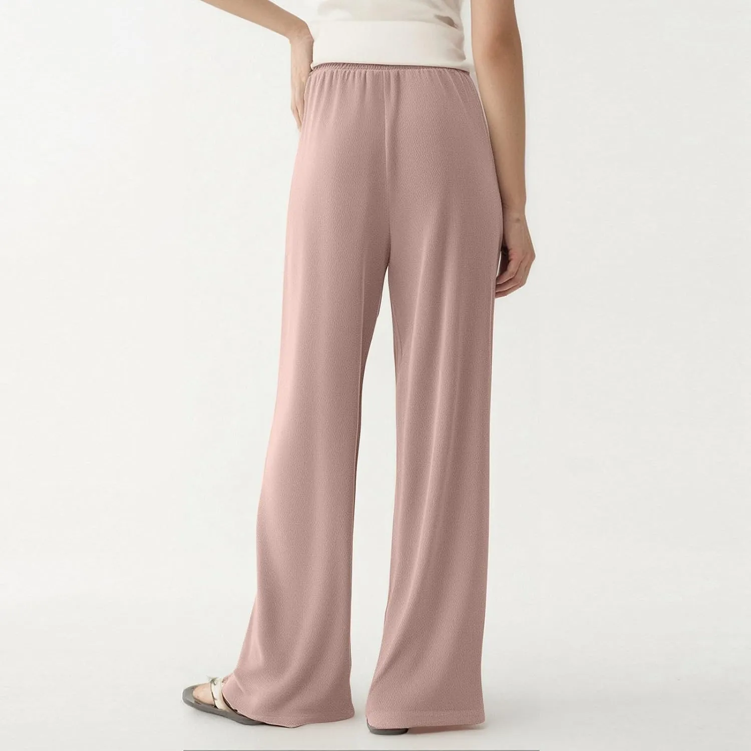 Women's Pants Casual Long Wide Leg High Waisted Trousers Loose Fit Drawstring Pleated Pull On Vacation Trousers