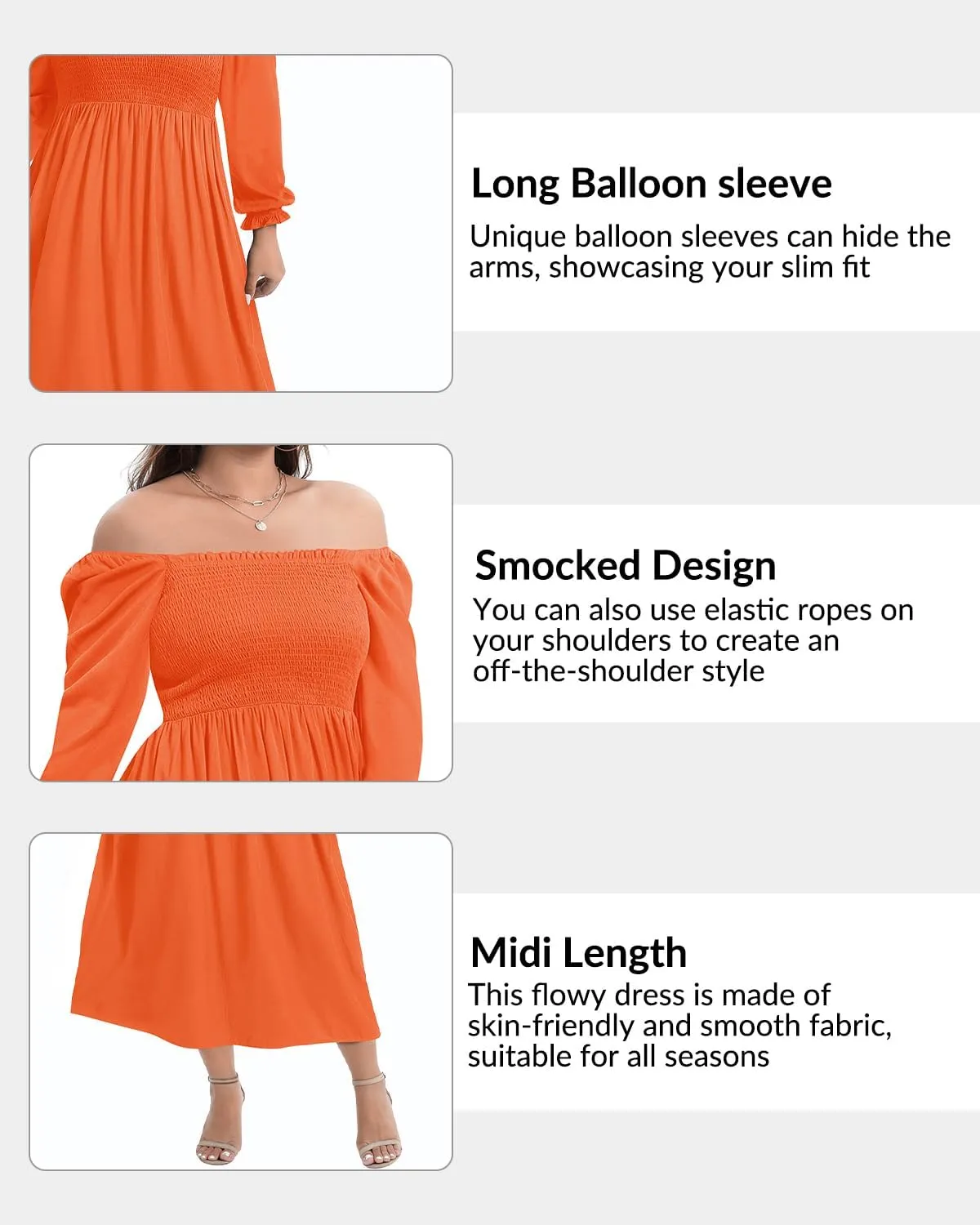 Women's Plus Size Boho Floral Print Balloon Long Sleeve Square Neck Long Midi Dress with Pockets