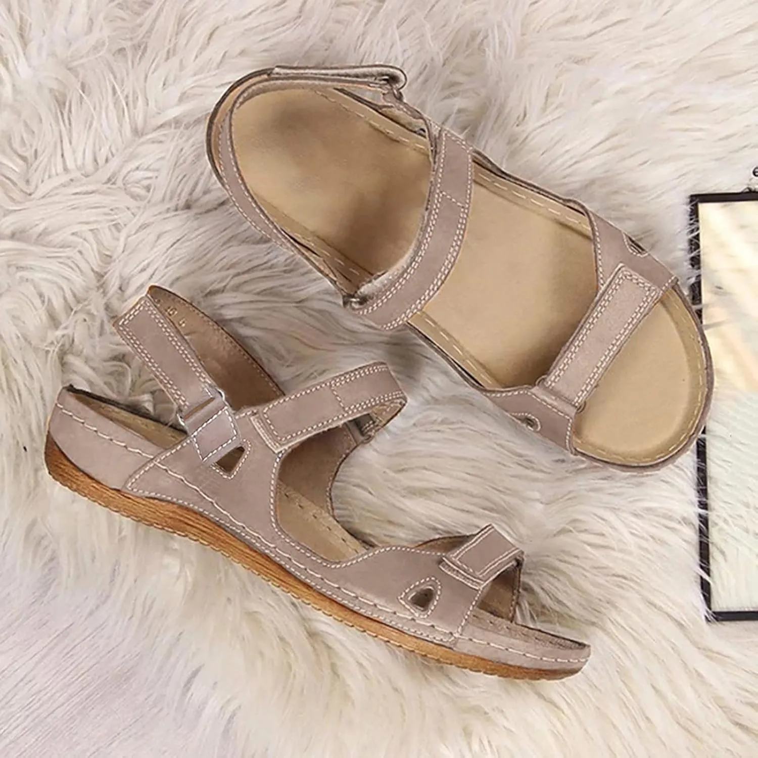 Womens Sandals Wedge Shoes Dressy Summer Orthopedic Sandals Hollow-Out Breathable Platform Sandals With Arch Support