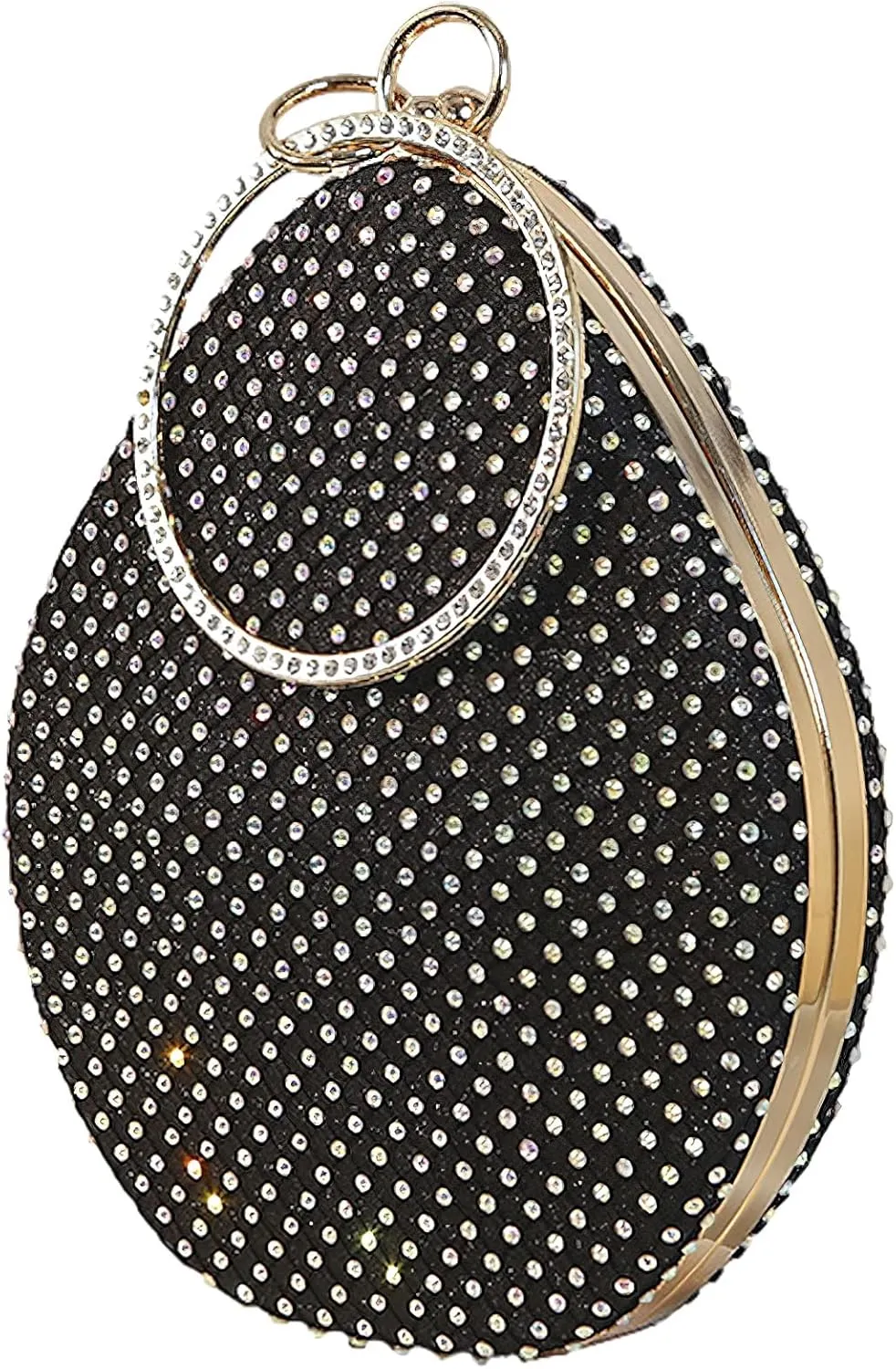Women's Small Teardrop Shaped Rhinestone Clutch Purse Sparkly Evening Bag with Circle Handle for Weddings Party Proms