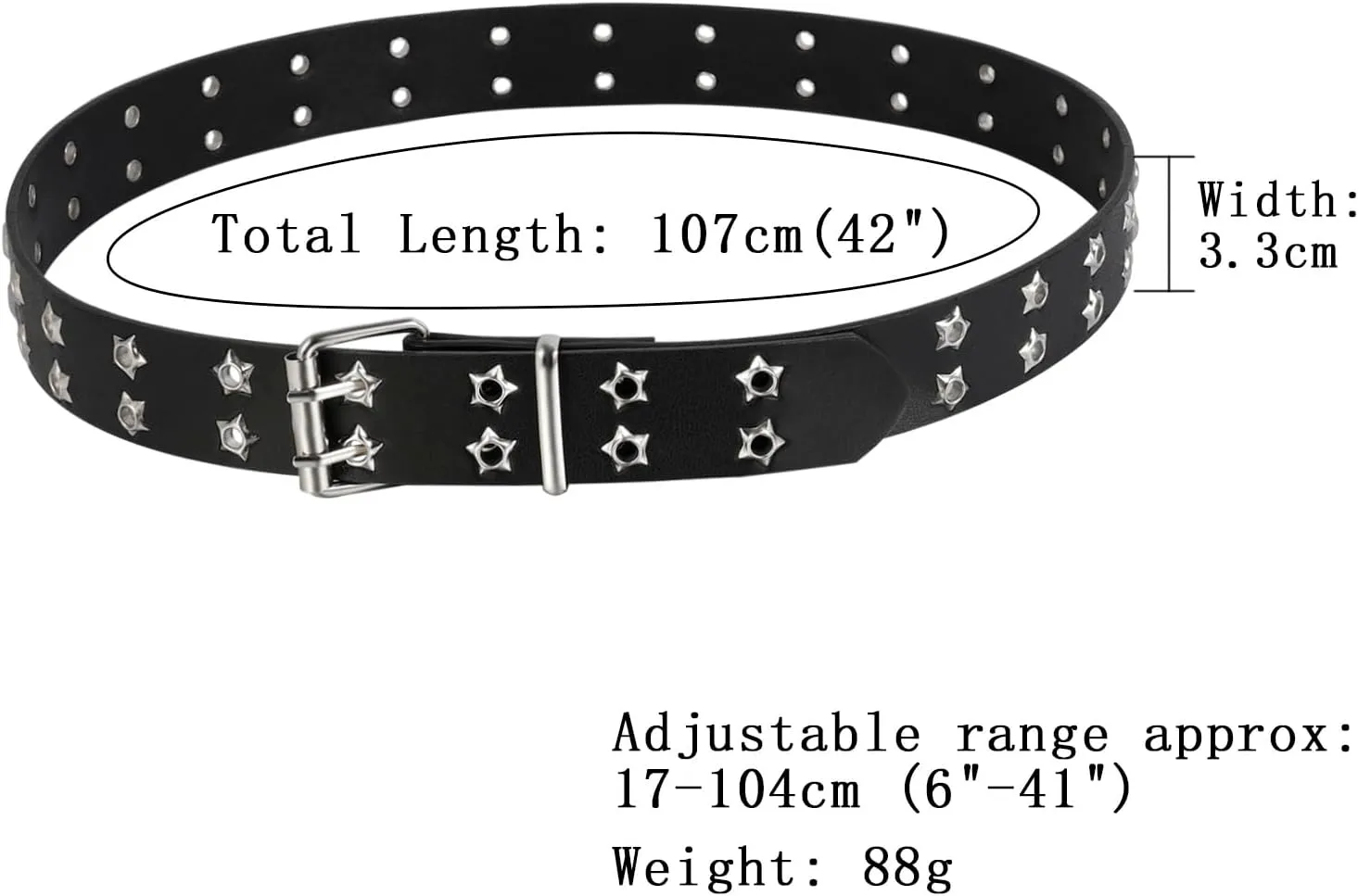 Womens Studded Leather Belt with Detachable Chain Punk Belt Chain Grommet Waist Belts for Jeans Pants