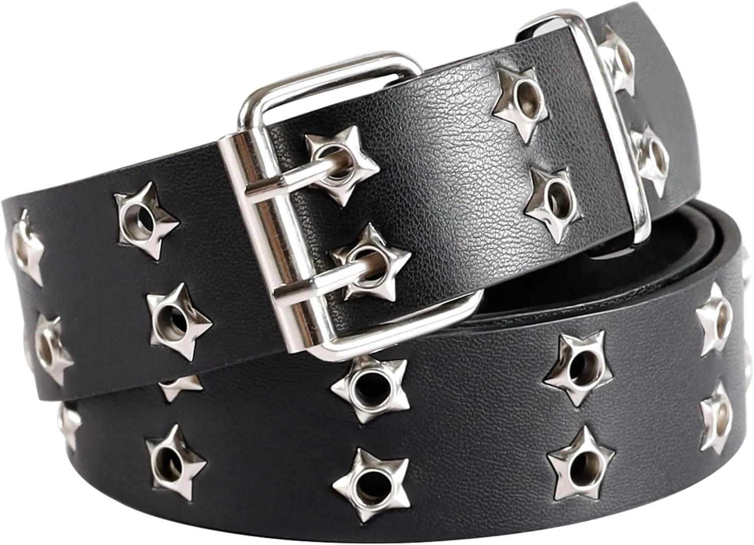 Womens Studded Leather Belt with Detachable Chain Punk Belt Chain Grommet Waist Belts for Jeans Pants