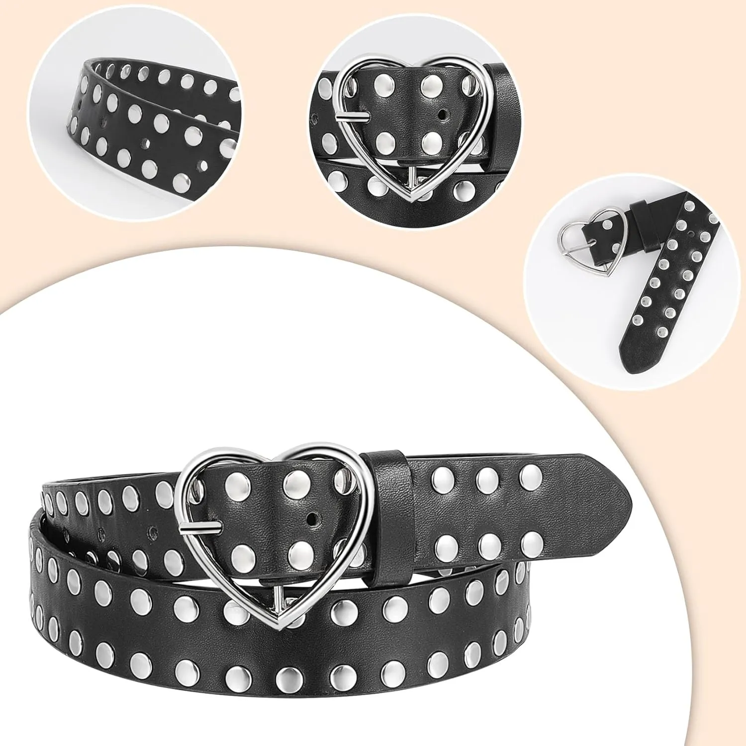 Womens Studded Leather Belt with Detachable Chain Punk Belt Chain Grommet Waist Belts for Jeans Pants