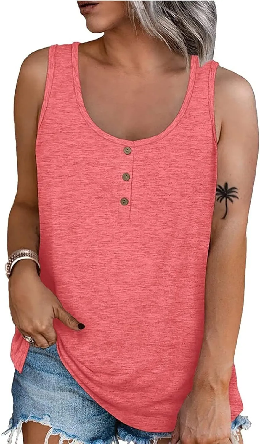 Women's Summer Tops 2025 Vacation Fit Casual Flowy Tank Tops Crew Neck Trendy Sleeveless Top Clothes Outfits