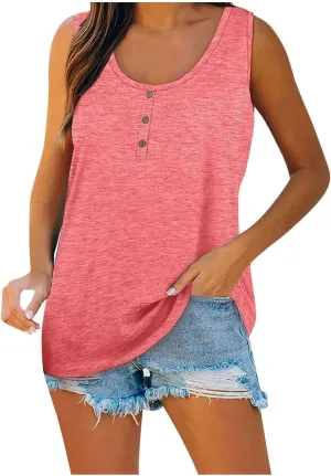 Women's Summer Tops 2025 Vacation Fit Casual Flowy Tank Tops Crew Neck Trendy Sleeveless Top Clothes Outfits