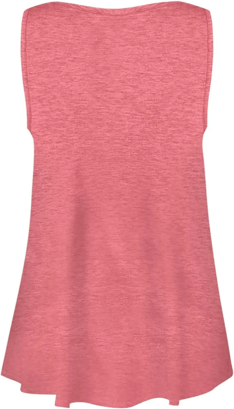 Women's Summer Tops 2025 Vacation Fit Casual Flowy Tank Tops Crew Neck Trendy Sleeveless Top Clothes Outfits