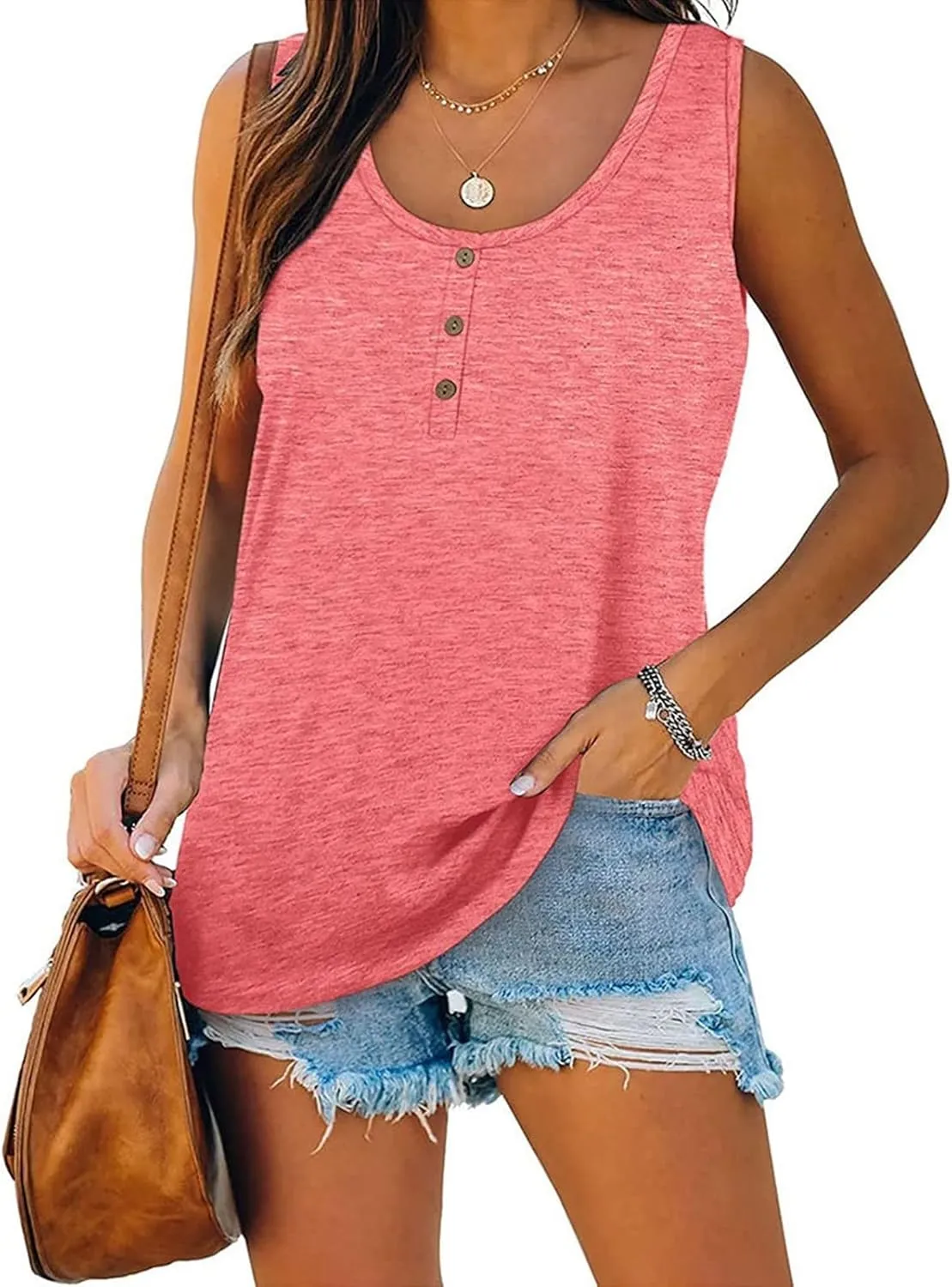 Women's Summer Tops 2025 Vacation Fit Casual Flowy Tank Tops Crew Neck Trendy Sleeveless Top Clothes Outfits