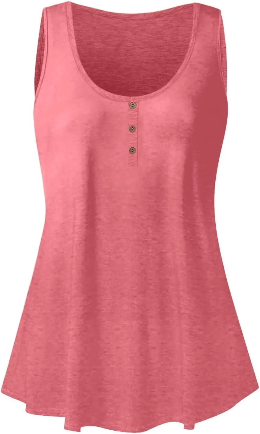 Women's Summer Tops 2025 Vacation Fit Casual Flowy Tank Tops Crew Neck Trendy Sleeveless Top Clothes Outfits