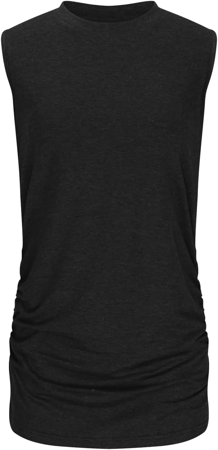 Women's Tank Tops Sleeveless Crew Neck Tee Shirts Summer Solid Color Semi Casual Tops Loose Fit Basic T Shirts