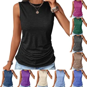 Women's Tank Tops Sleeveless Crew Neck Tee Shirts Summer Solid Color Semi Casual Tops Loose Fit Basic T Shirts