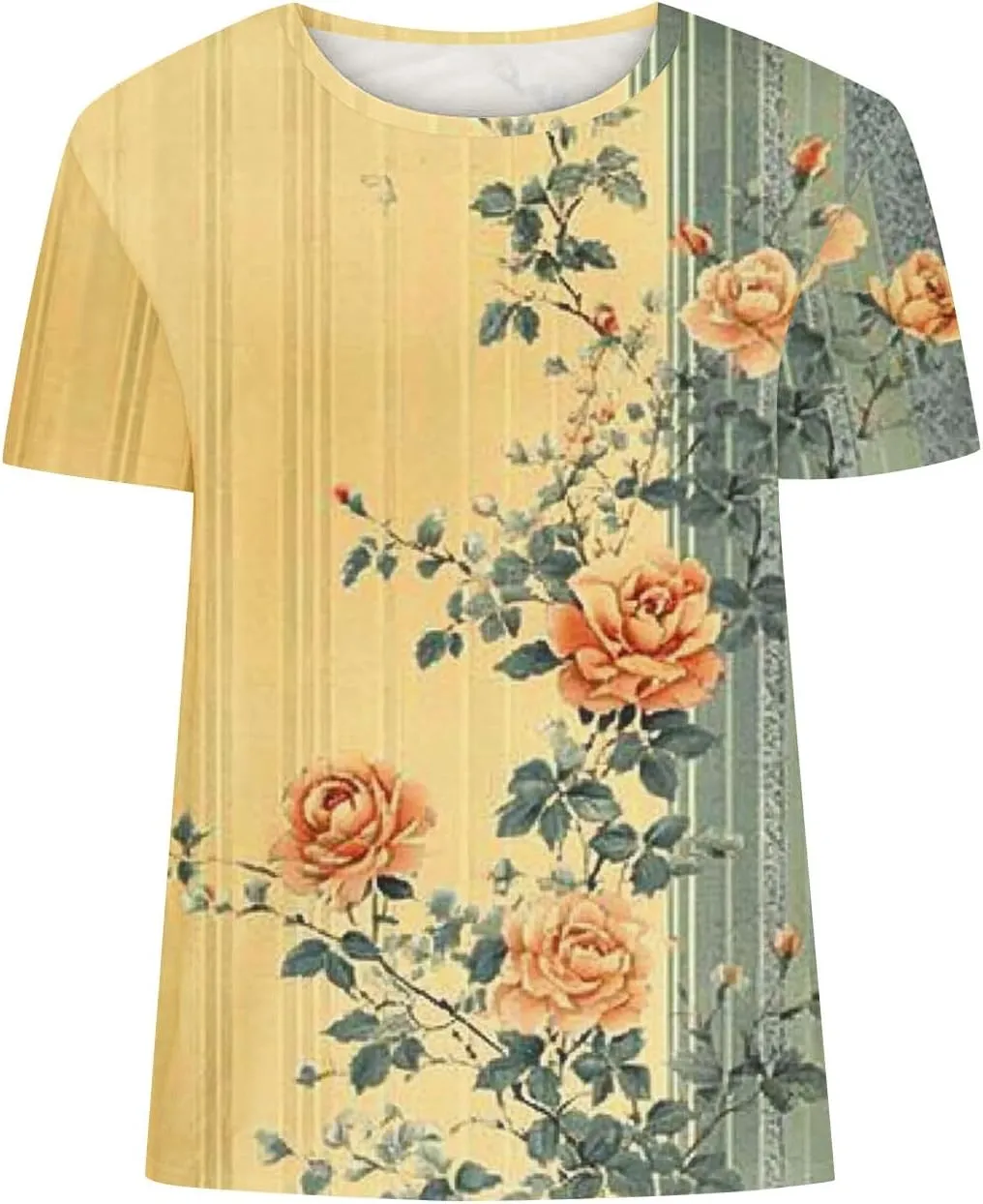 Women's Vintage Floral Tee Shirts 2025 Summer Tops Crewneck Short Sleeve T Shirts Dressy Casual Tunics Cute Blouses
