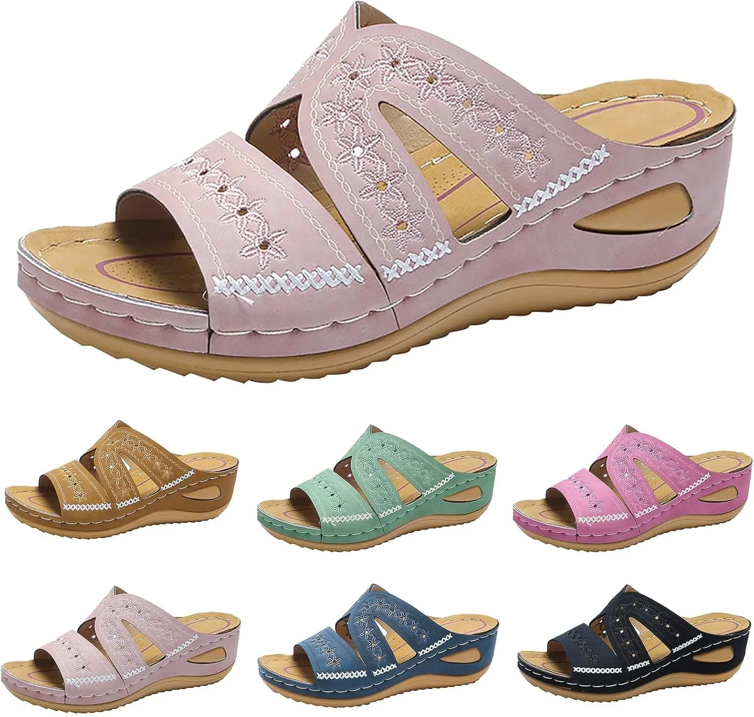 Womens Wedge Sandals Dressy Sandal Casual Slip on Summer Shoes Orthopedic Sandals Lightweight Platform Shoe